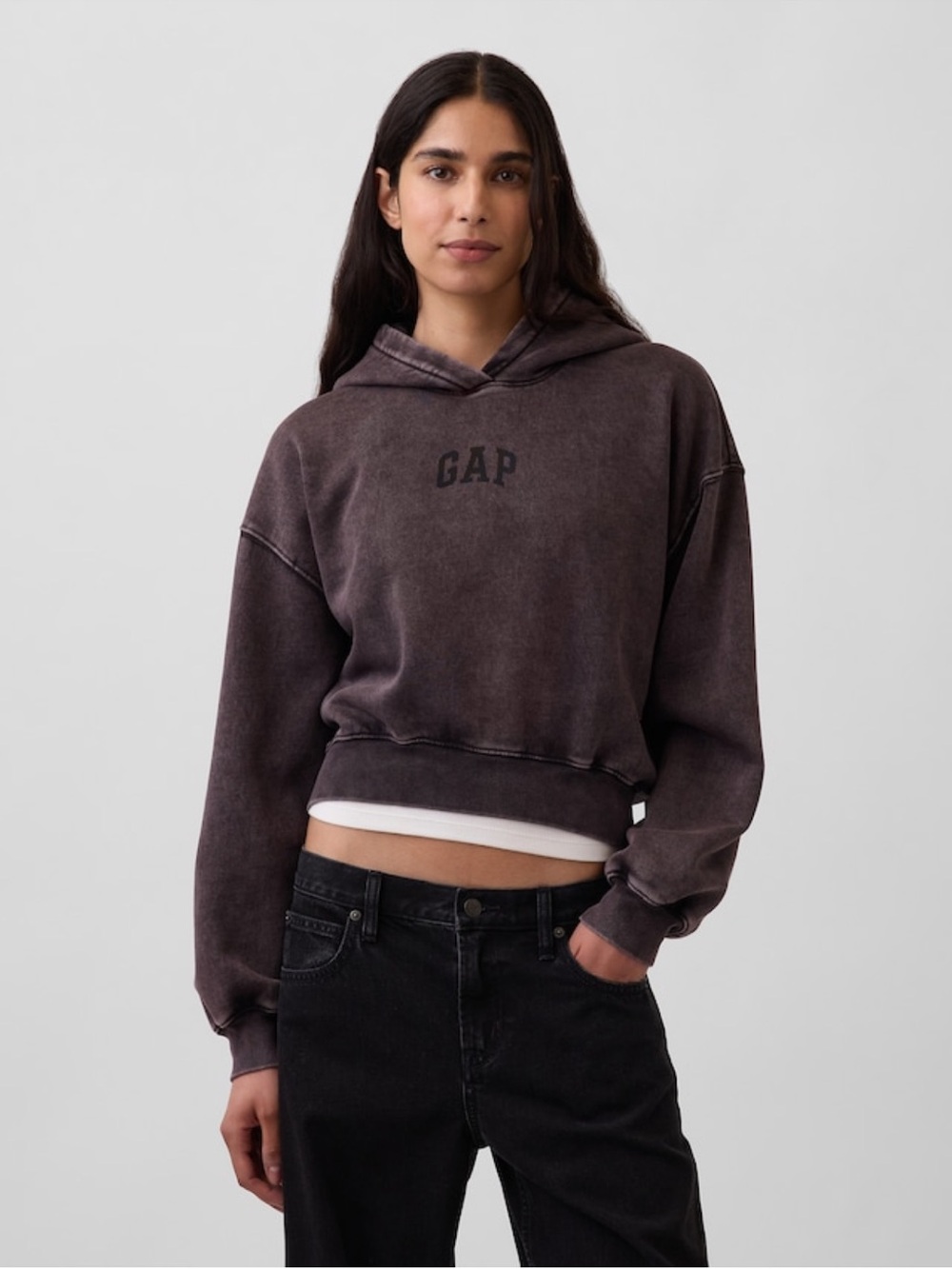 GAP Washed Charcoal Cropped Hoodie